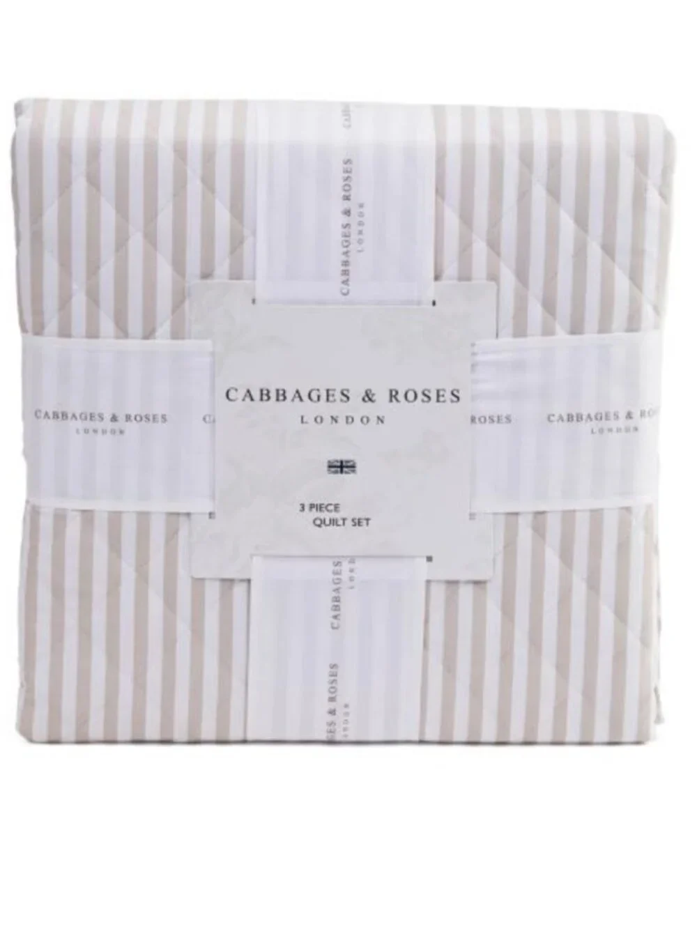 CABBAGES & ROSES Beige Stripe 3-Piece Quilt Set